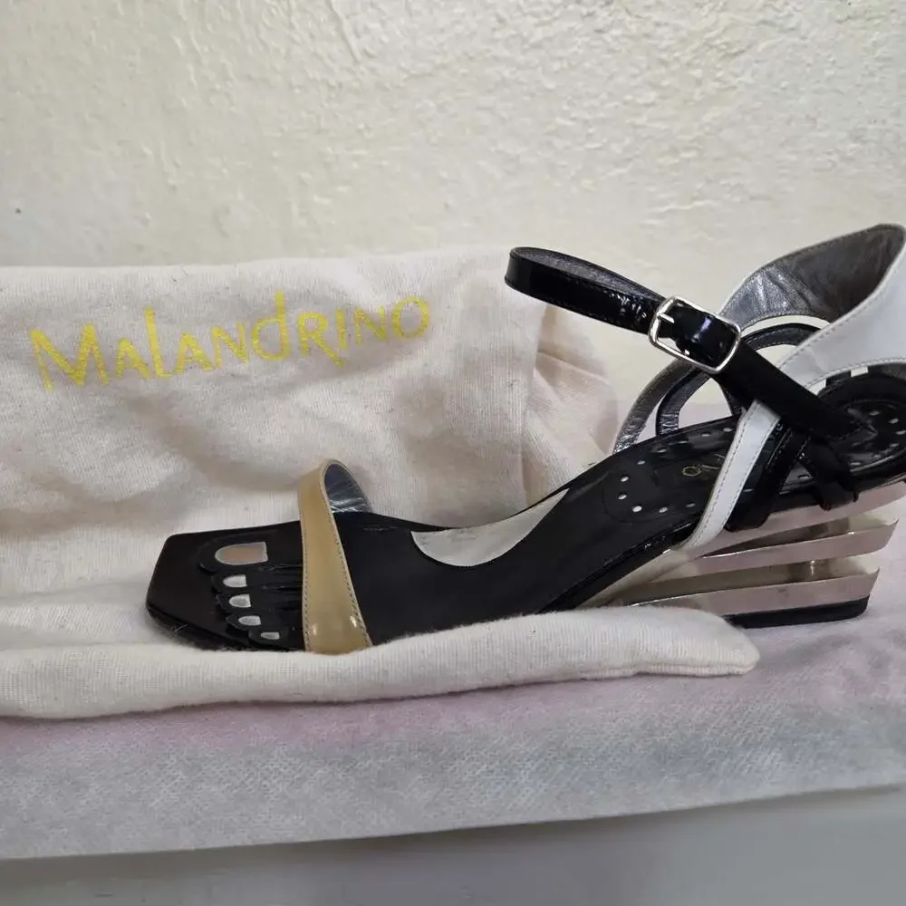 Catherine Malandrino Black and White Patent Leather Wedge Sandals